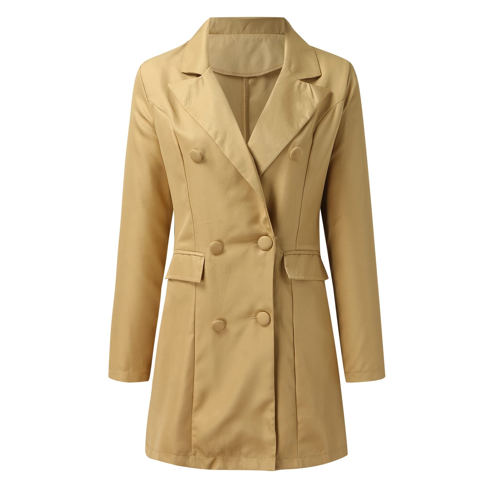Generisch Blazer élégant pour femme - Couleur unie - Coupe ajustée - Double boutonnage - Manches longues