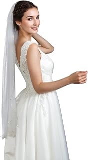 Bride Wedding Veils Pearls and Crystals Beaded Edge Fingertip Length Bridal Veil with Comb