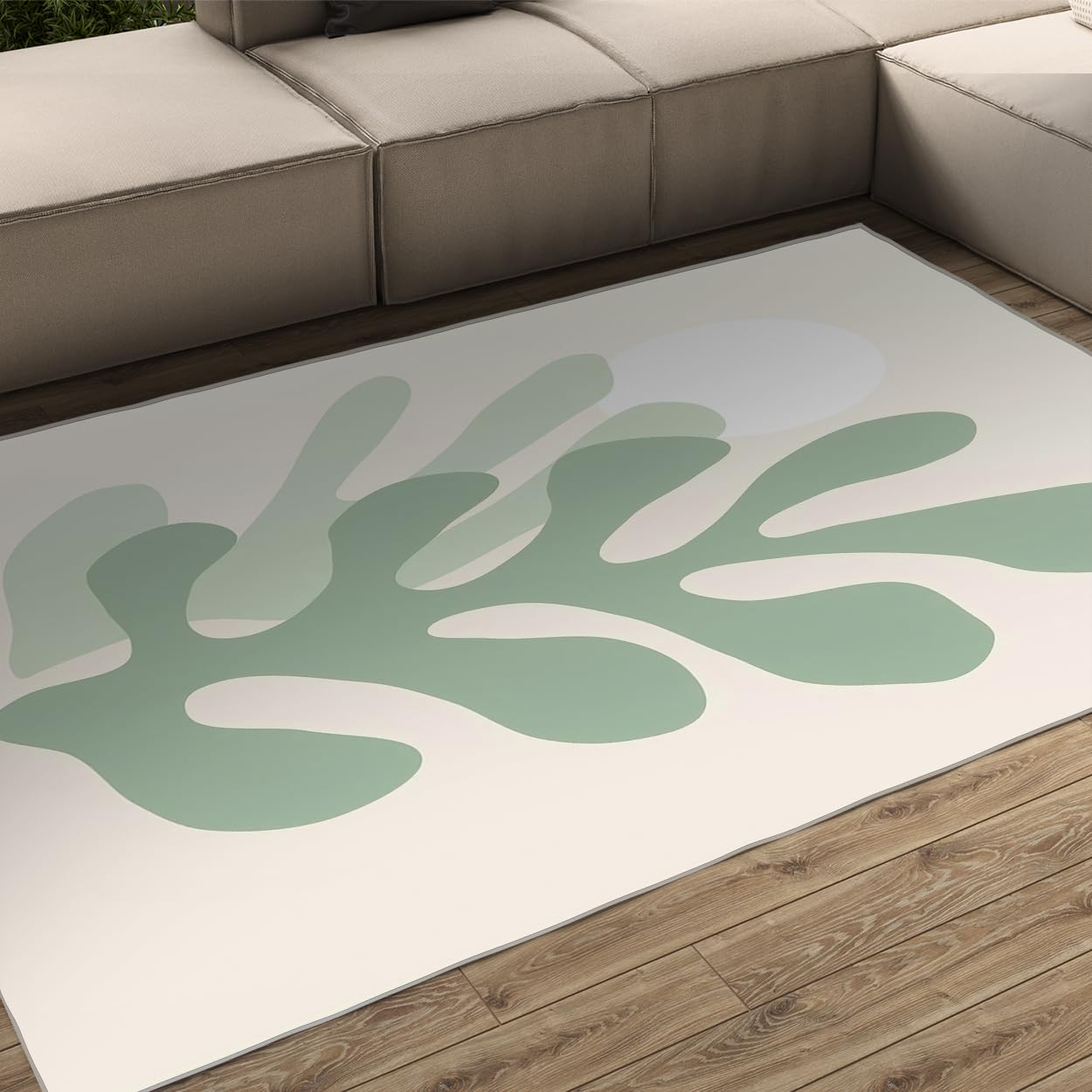 Tapis Vert Sauge fraîche pour Le Salon Moderne Abstrait Feuilles Mode Tapis de Sol Doux Moelleux à Poils Ras pour Bureau pépinière blanchisserie 140x200cm