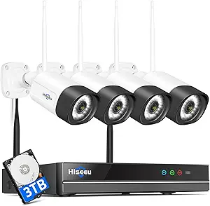 Hiseeu WiFi Security Camera System,【5MP Spotlight, 3TB Hard Drive】 Power Cord Cameras,Extenable 16CH, Outdoor IP66 Waterproof,Color Night Vision, Motion Alert,24/7 Time Record,Two Way Audio asin的图片