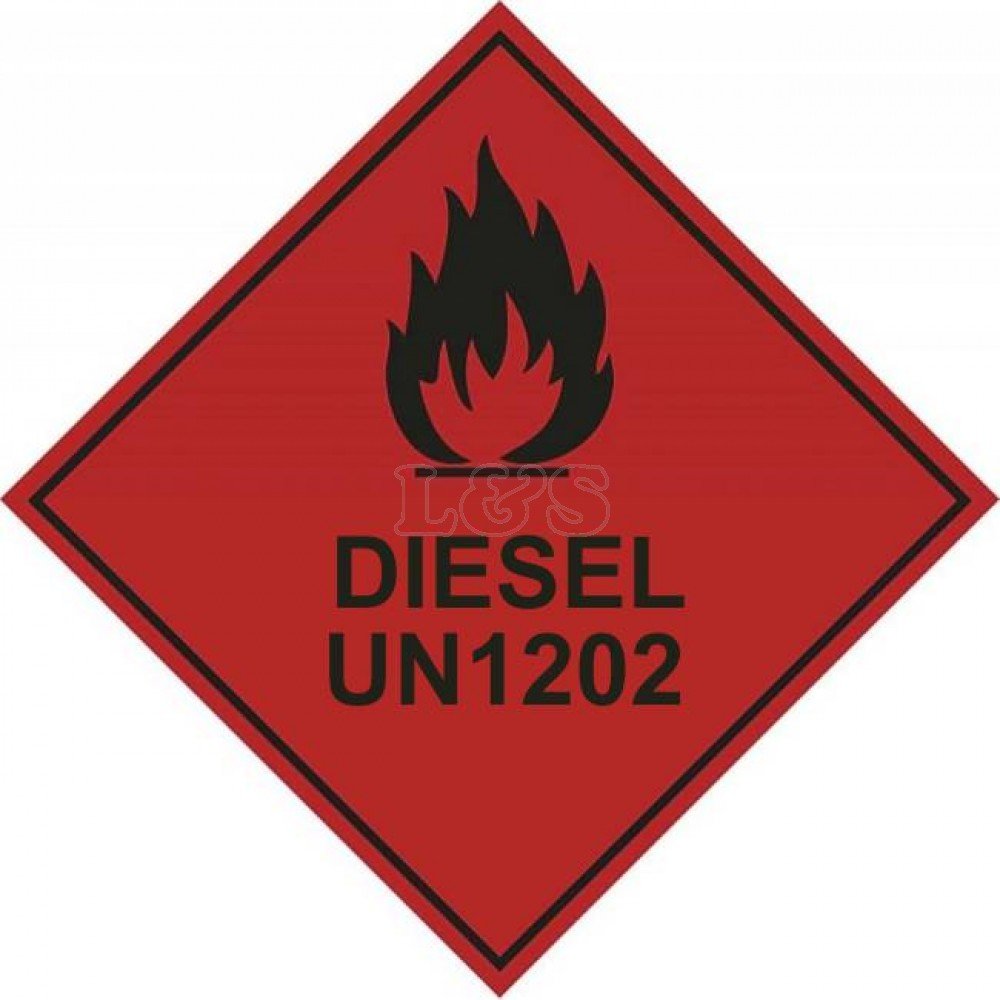 L&S Engineers Red Diesel Un1202 Hazard Warning Diamond Label 100Mm X 100Mm - Self Adhesive