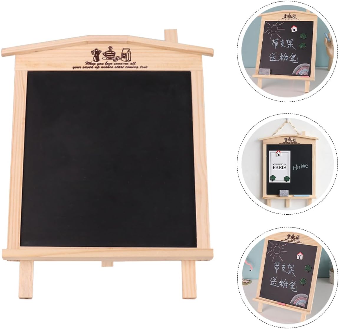 CALLARON Magnetic Wooden House Chalkboard Erasable Message Board with Hanging Stand Decorative Multi-Function Household Chalk Board for Kitchen and Office Use