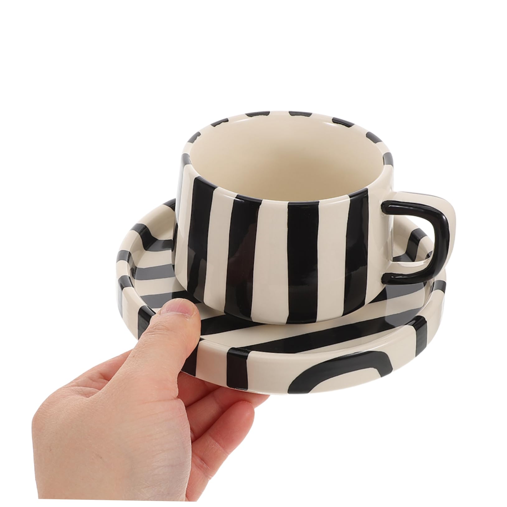 Keramik Kaffeebecher für Latte Art 1 Satz, mit Untertasse Gestreift
