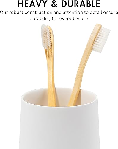 Miniatura 3 de Soporte para cepillo de dientes y pasta de dientes blanco mate y taza para tocador de baño y encimera, organizador redondo para cepillos de dientes