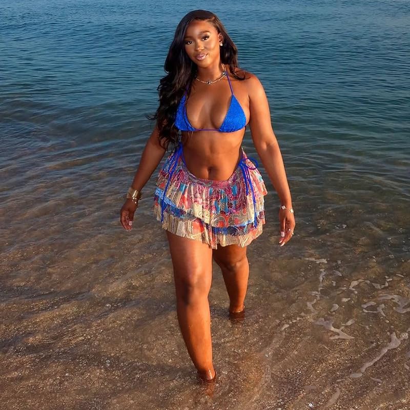 NIFTRIRY High Waisted Ruffle Mini Skirt with Patterns Boho Skirt for Summer Outfits2