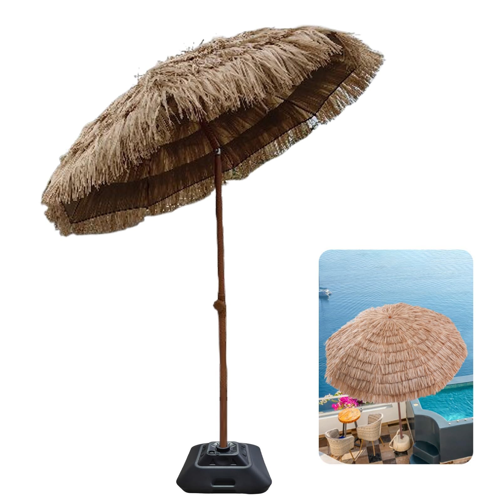 Sombrillas de Playa Antiviento Inclinación Ajustable Paraguas con 8 Huesos de Paraguas para Patios Traseros Junto a Piscinas de Playa