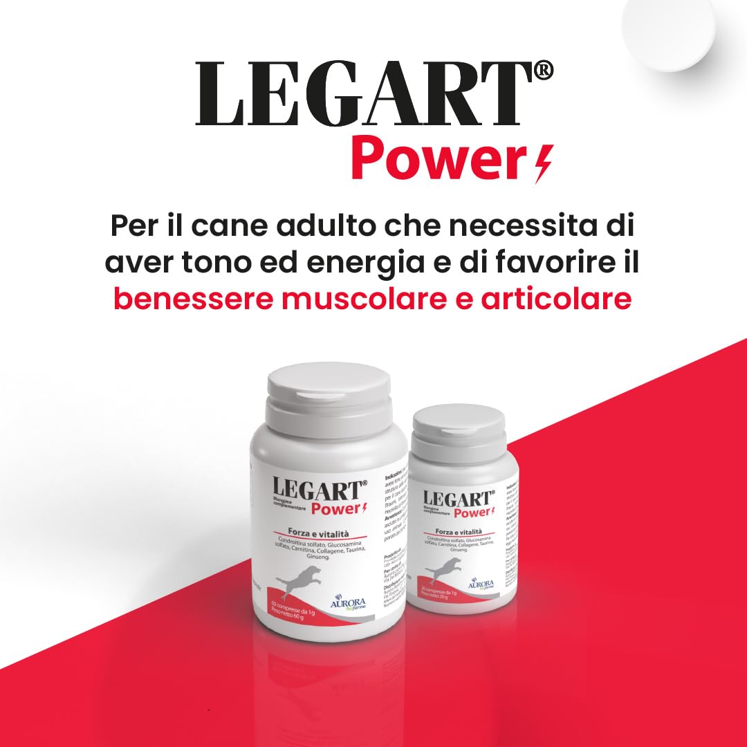 Aurora Biofarma Legart Power 60 Compresse - Mangime Complementare per Cani e Gatti - Utile per Forza, Vitalità e Articolazioni