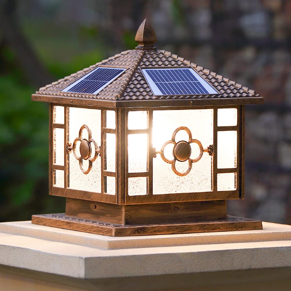 Lampadaire Solaire LED extérieur étanche IP55, Lampe sur Poteau, éclairage de terrasse, allée de Jardin, clôture, Porche, Trois Couleurs, intensité Variable,2pcs-Width: 40CM