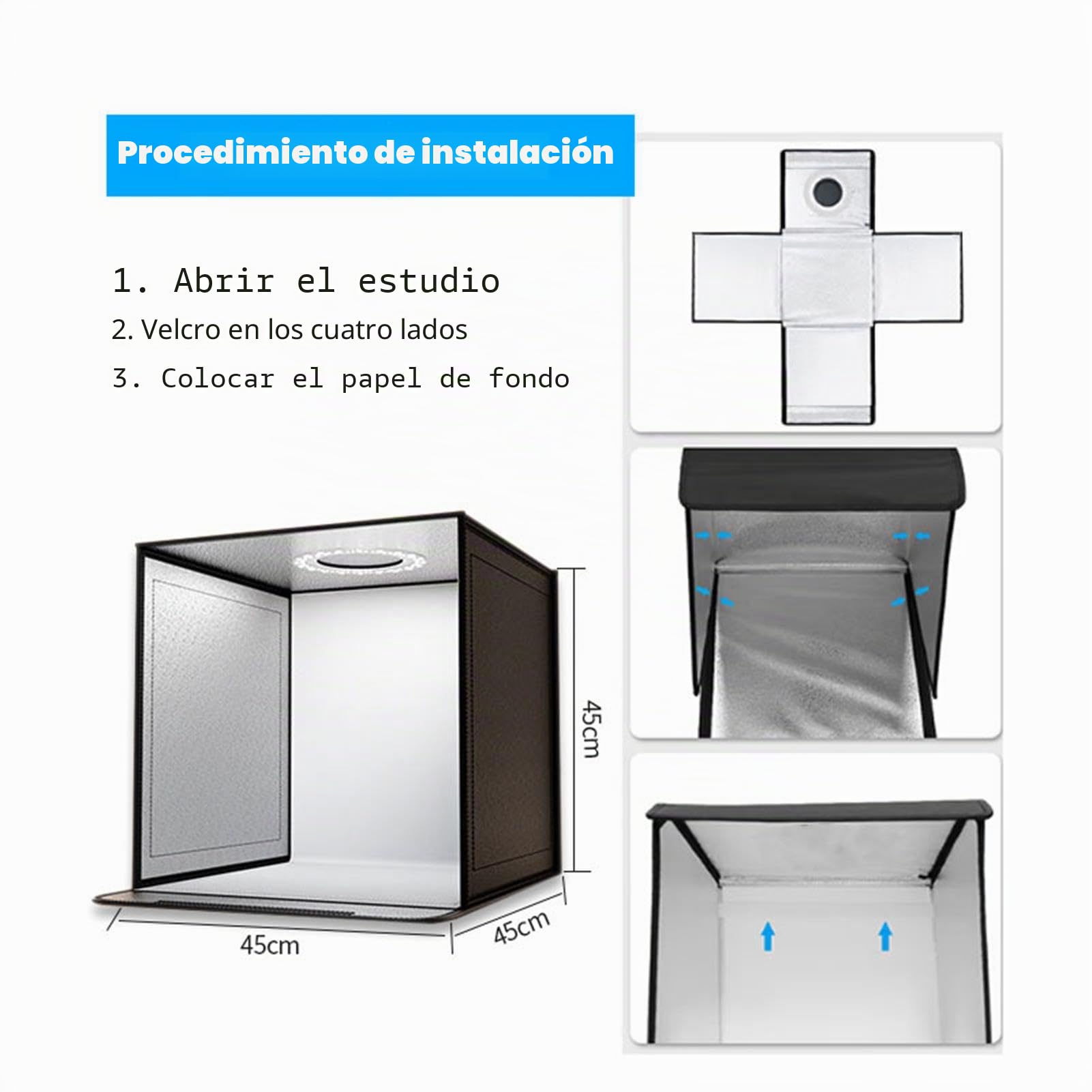 Caja de fotos de estudio Generic – Tienda luminosa de 40 x 40 cm – Softbox LED negro – Portátil y fácil de usar para fotografía de productos – Joyas, accesorios, maquillaje, etc.