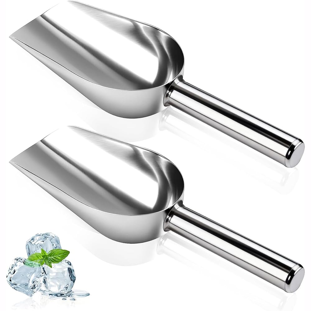 2-Piece Stainless Steel Ice Scoop 6oz, Small Scooper with Round Bottom for Freezer, Ice Machine, Kitchen, Bar, Party, and Pet Food