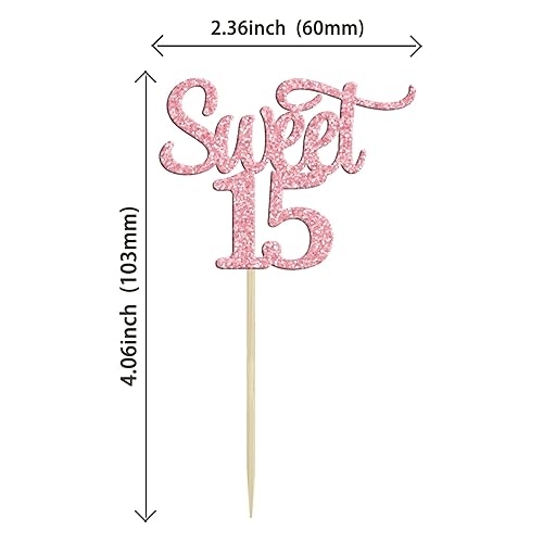 Miniatura 2 de Gyufise 24 adornos para cupcakes con purpurina rosa de 15 años, decoraciones para cumpleaños de 15 años, suministros de fiesta de aniversario