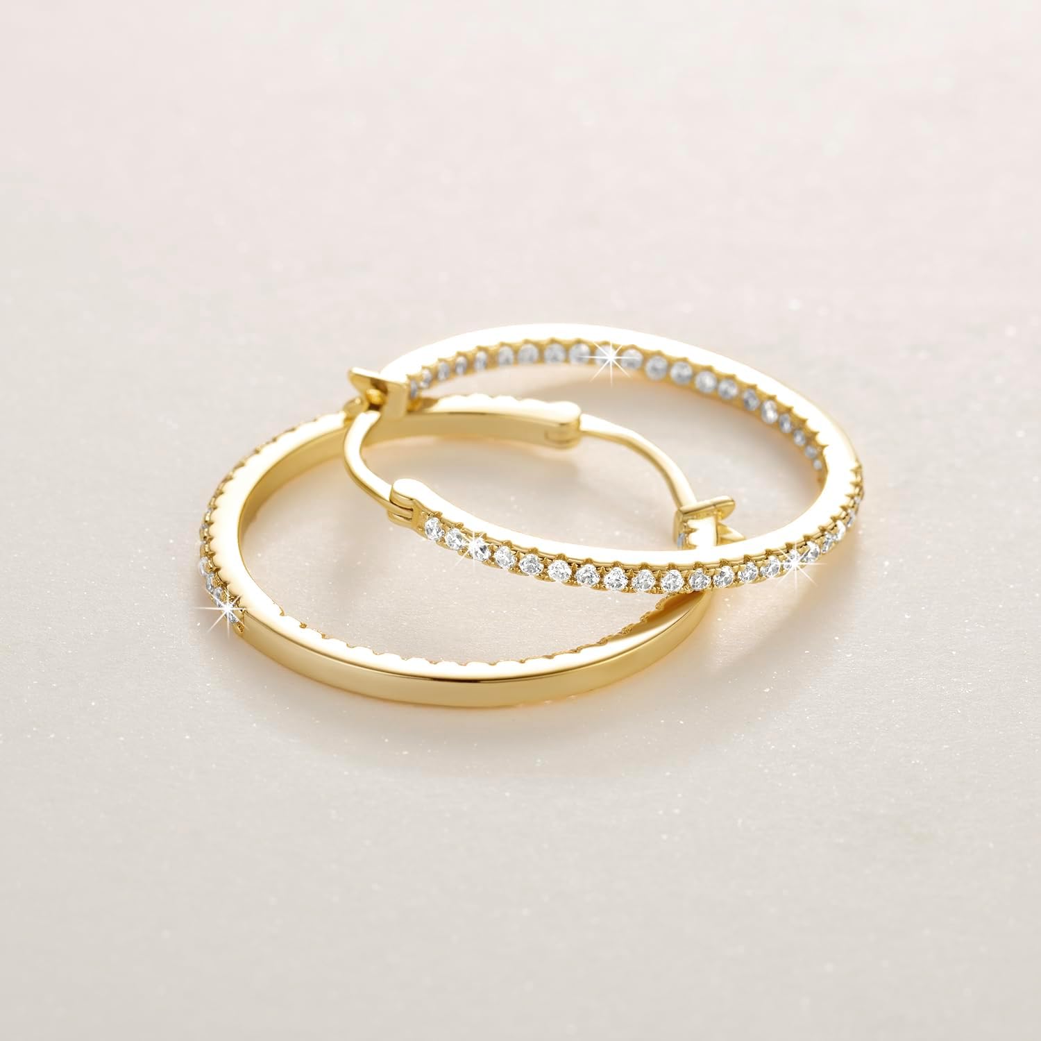 Gold Hoop Earrings 14K Gold Hoop Earrings for Women with Dual-sided Cubic Zirconia Hoops Earring for Women Sensitive Ears Hypoallergenic Womens earring 15/20/30/35mm - Image 6