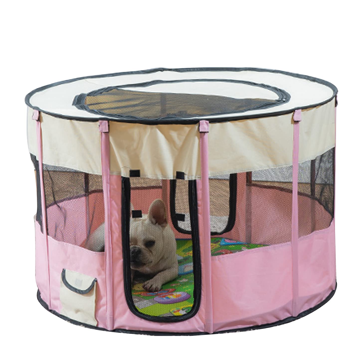 Parc pour chat pliable rose taille M avec filet enclos chiot et petit chien