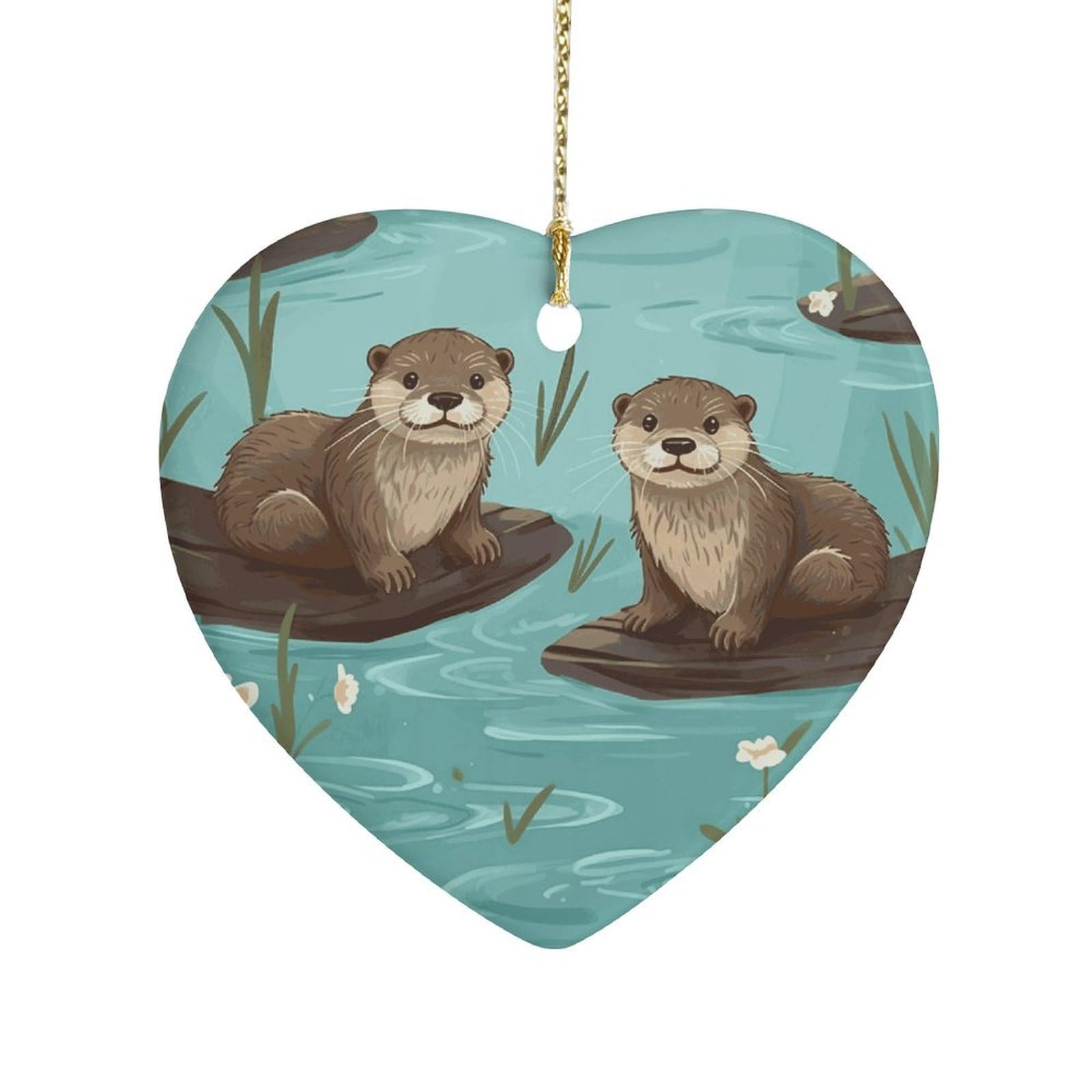 Fekiloot Style Otters Ceramic Ornament Home Decor Keepsake
