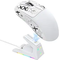 ATTACK SHARK X1 Mouse gamer sem fio ultraleve com dock de carregamento magnético RGB, fita antiderrapante,sensor PixArt PAW3395 Pro,40000 DPI,BT/2,4 GHz/com fio, microinterruptor para PC Mac(branco)