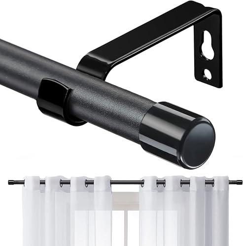 Curtain Rods for Windows 48 to 84, 5/8 Inch Matte Black Curtain Rod Set with Bra