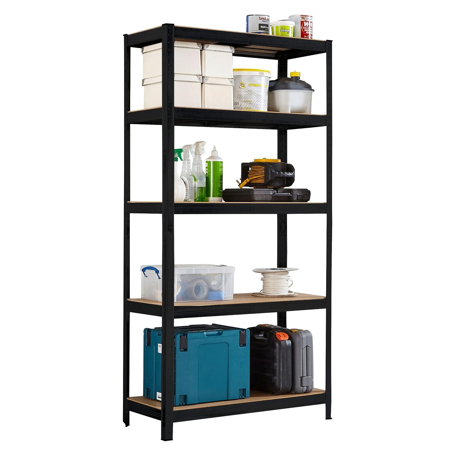 Neo 5 Tier Large Tall Steel Heavy Duty Garage Shed Pantry Standing Metal Shelving Racking Rack Unit Storage Organiser Racks 180x90x41 (Black)