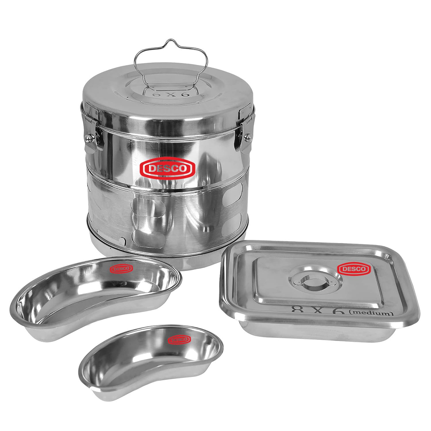 DESCO Dressing Drum/Autoclave Drum 9x9, Instrument Tray 8x6, Kidney tray 8inch and 6 inch Heavy Duty Stainless Steel (B0CGVN47TM) Amazon Price History, Amazon Price Tracker