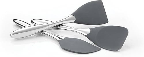 Miniatura 2 de Nambé - Espátula Curvo de 12 pulgadas, mango de acero inoxidable con cabezal ancho de silicona para mezclar, recoger y hornear, utensilio de cocina