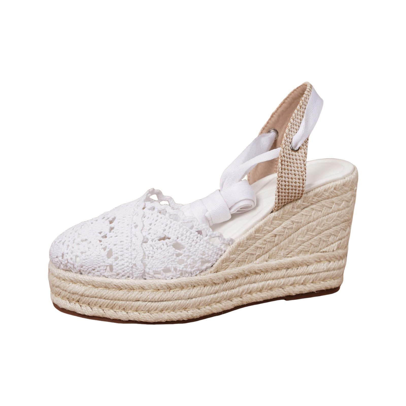 Espadrillas da donna con zeppa e frange, in tela, con zeppa, scarpe estive, sandali con zeppa, infradito bohémien intrecciate, sandali chiusi
