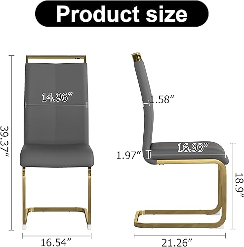 Miniatura 59 de AZmac Juego de 4 sillas de comedor modernas de cuero, sillas de cocina sin brazos, sillas de comedor con asiento acolchado tapizado y patas cromadas