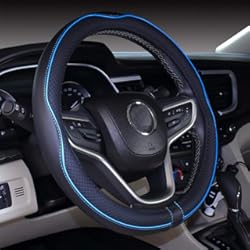 Funda Volante Nissan March Nueva Funda del Volante pequeña de Cuero de Microfibra Azul Negro 2019 para Prius Civic 35-36.25 cm