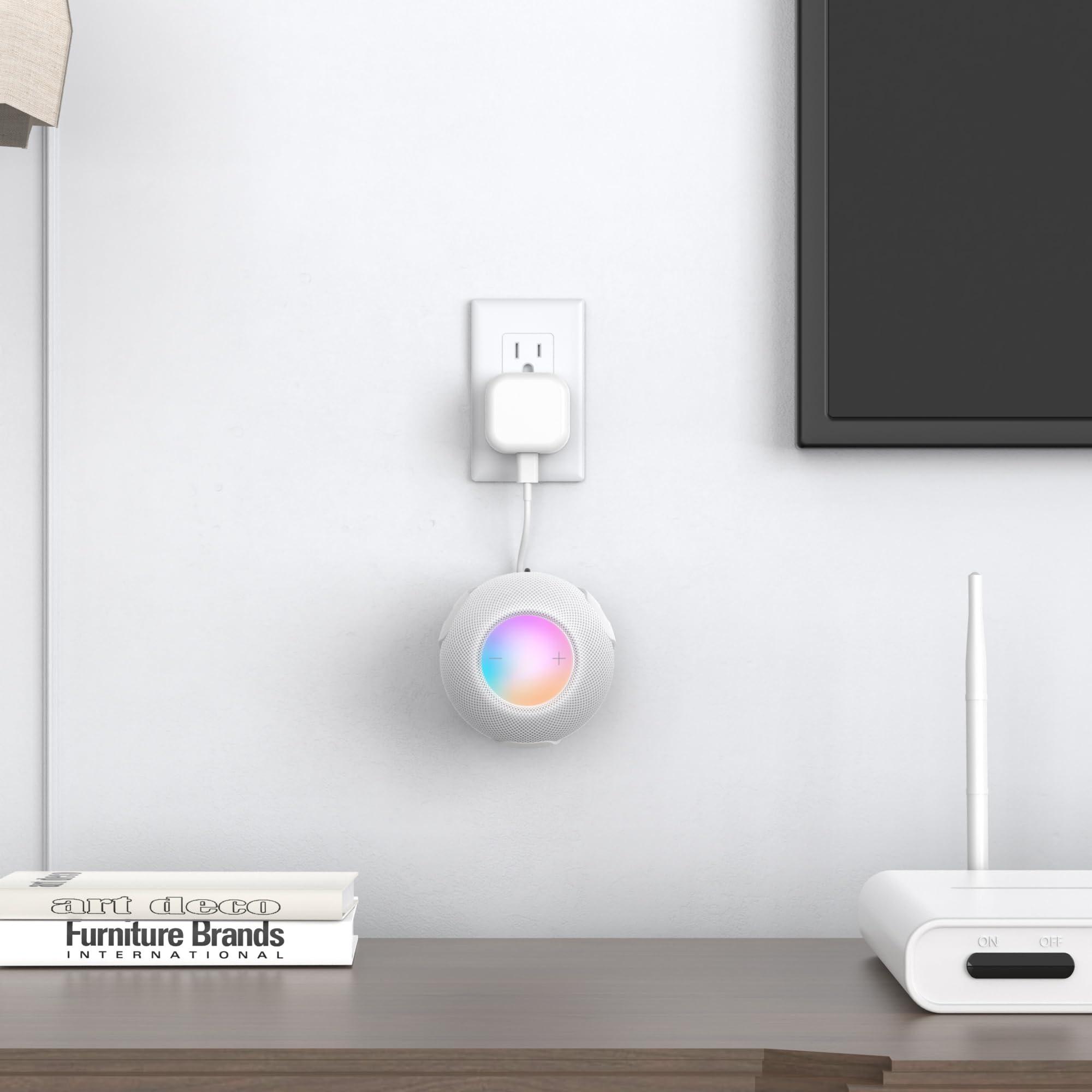 HomeMount Supporto da Parete compatibile con HomePod mini, Supporto Altoparlante con 2 Metodi di Montaggio, Gestione Cavi Integrata, Staffa Salvaspazio per Cucina, Camera da Letto, Ufficio (1-Bianco)