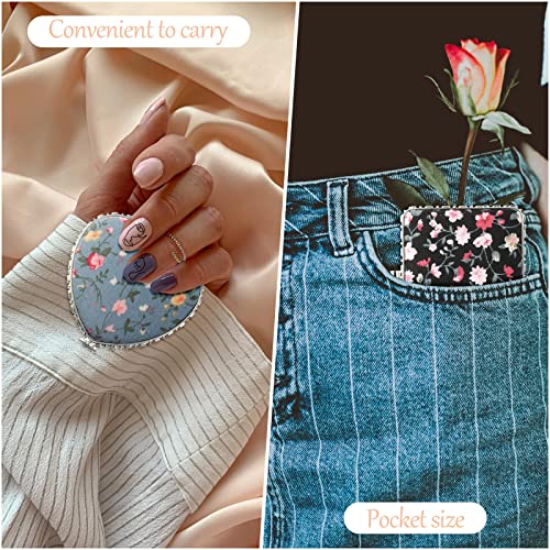 9 Pcs Retro Compact Mirrors Portable Compact Travel Mirror Flowers Folding Mirrors Vintage Purse Mirrors Floral Pocket Mirror For Women Girls Beauty, Round, Square, Heart (Silver Edge,Flower Pattern) #TOP4