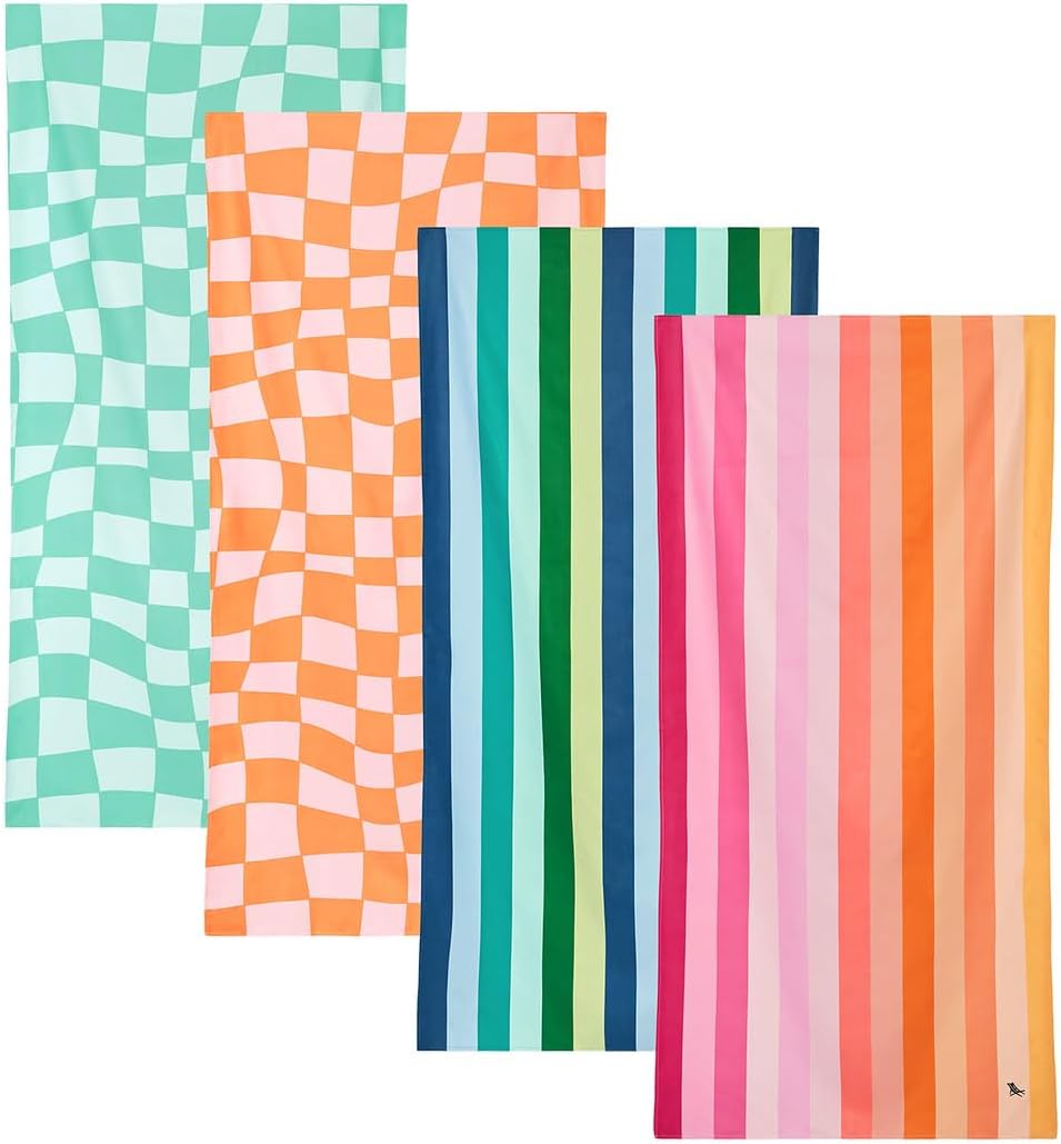 Dock & Bay Beach Towel - Quick Dry, Sand Free - Compact, Lightweight - 100% Recycled - Includes Bag - Tangerines & Greens - Set of 4 - Large (160x90cm, 63x35)