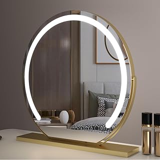 LED-upplyst sminkspegel med 3 färger fristående sminkspegel för sminkbord guldfinish 60 x 60 cm