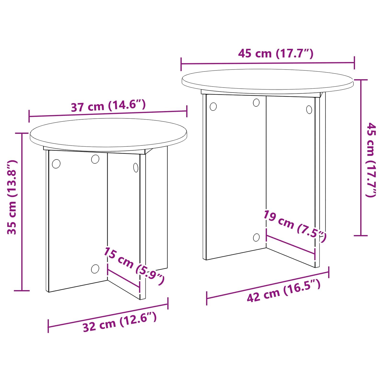 vidaXL Conjunto de mesas auxiliares 2 uds. Roble Artisan Ø 45 x 45 cm