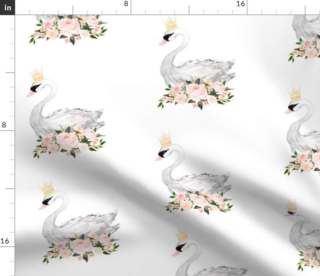 Spoonflower Fabric - Swan Roses White Floral Flowers Pink Black Wedding Printed on Cotton Poplin Fabric by The Yard - Sewing Shirting Quilting Dresses Apparel Crafts