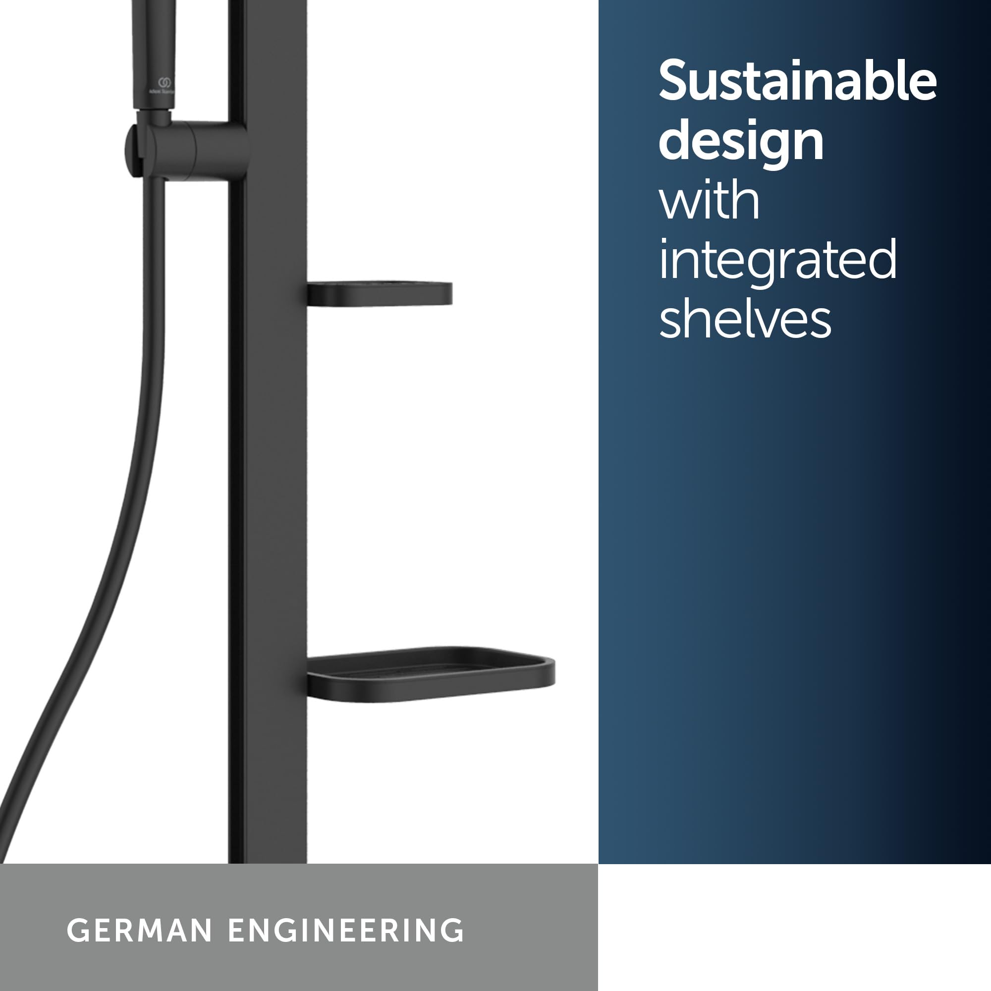 Ideal Standard - Alu+, aluminiowa termostatyczna kolumna prysznicowa, zewnętrzna bateria termostatyczna z podwójnym wylotem, czarny jedwab