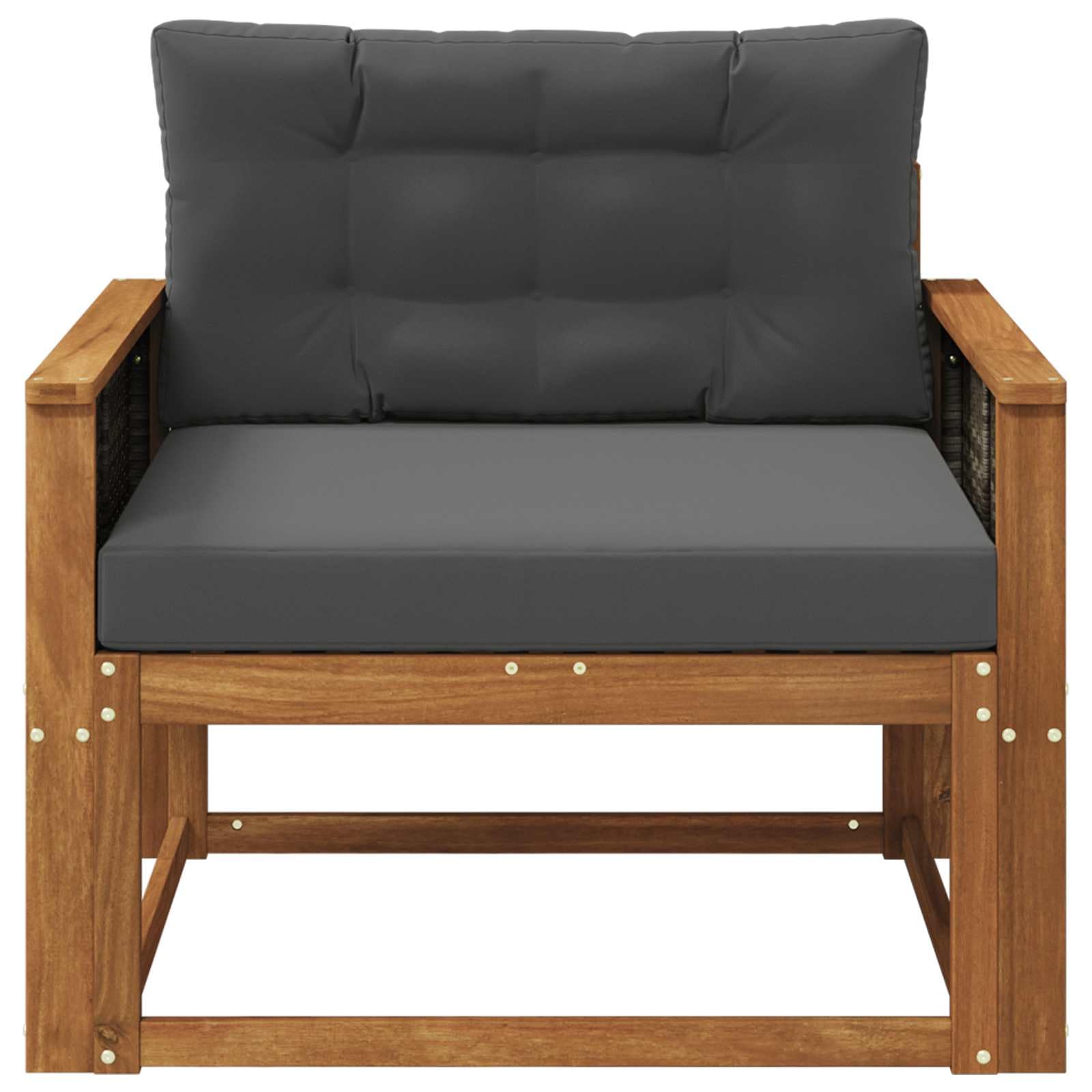 Zewnętrzna sofa środkowa z litego drewna akacjowego z odporną na warunki atmosferyczne tapicerką, powierzchnia siedziska 80 cm, podłokietnik i oparcie, możliwość elastycznego łączenia jako