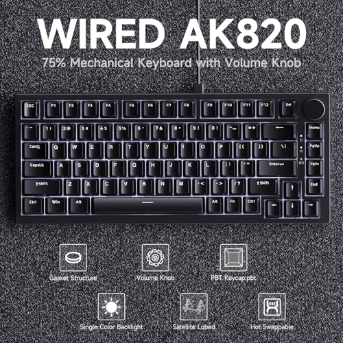 Image of Ajazz AK820 75% Wired Gasket Mechanical Gaming Keyboard with Volume Knob - South Facing LED