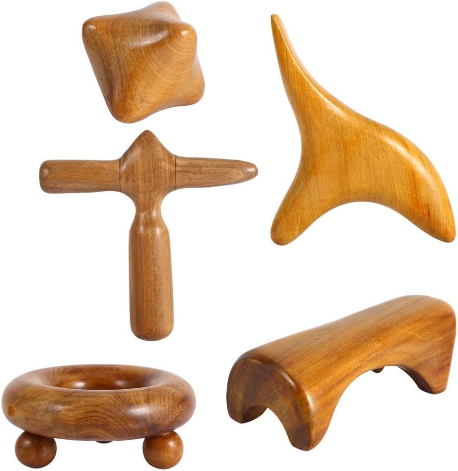 Traditional Thai Massage Wooden Stick Tool - 5 Styles Hand Head Foot Face Body Roller Massager for Reflexology Acupuncture Point Gua Sha