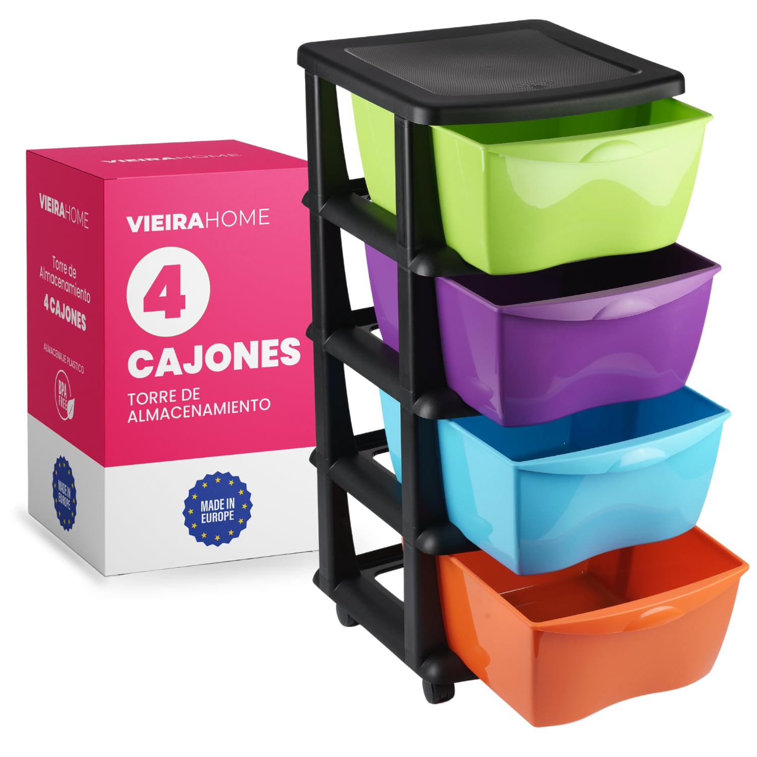 Mueble almacenaje Plastico torre cajonera organizador cajones con ruedas archivador - Escritorio,Oficina, escuela,baño, sala de estar - Hecho en E.U
