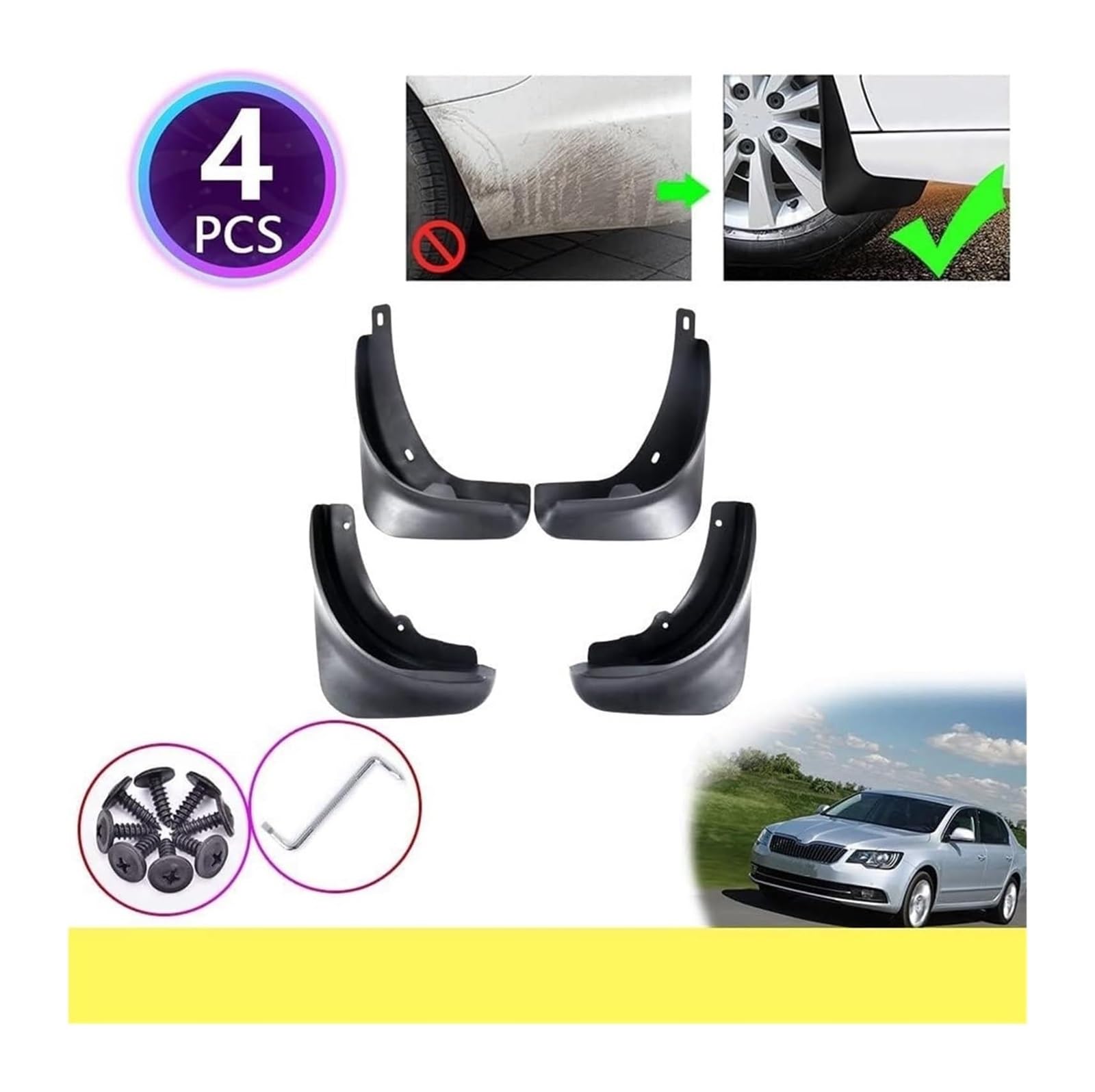 Pour Superb 2 B6 MK2 3T 2009-2015 4 Pièces Garde-boue Bavettes Accessoires Roue Voiture Protection anti-éclaboussures