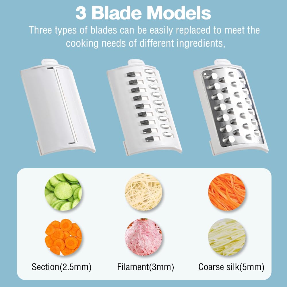 Râpe à fromage électrique, machine à salade électrique, râpe multiple, coupe-fruits, hachoir automatique professionnel avec plusieurs lames coniques pour fruits et légumes, acier inoxydable, blanc