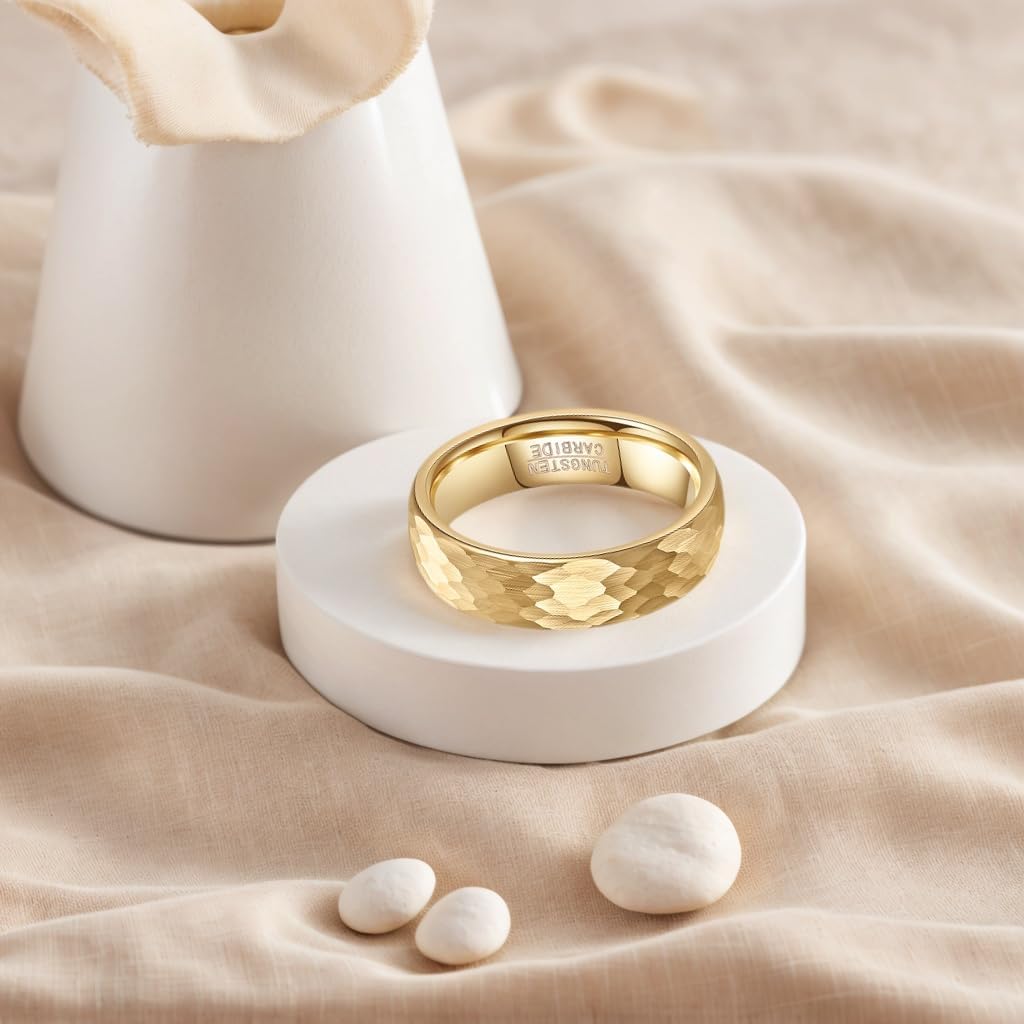 8mm Hammered Tungsten Carbide Ring For Men Women Plain Domed High Polished Brushed Wedding Bands Engagement Ring - Image 6