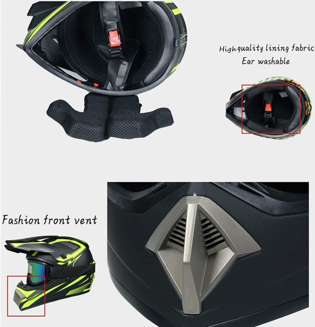 Double Sport Casque de Motocross, Jeunesse Enfants Intégral Tout-Terrain Courses Moto Casques, Descente BMX MTB VTT Enduro Quad Dirt Bike Casque, avec Lunettes Gants Masque