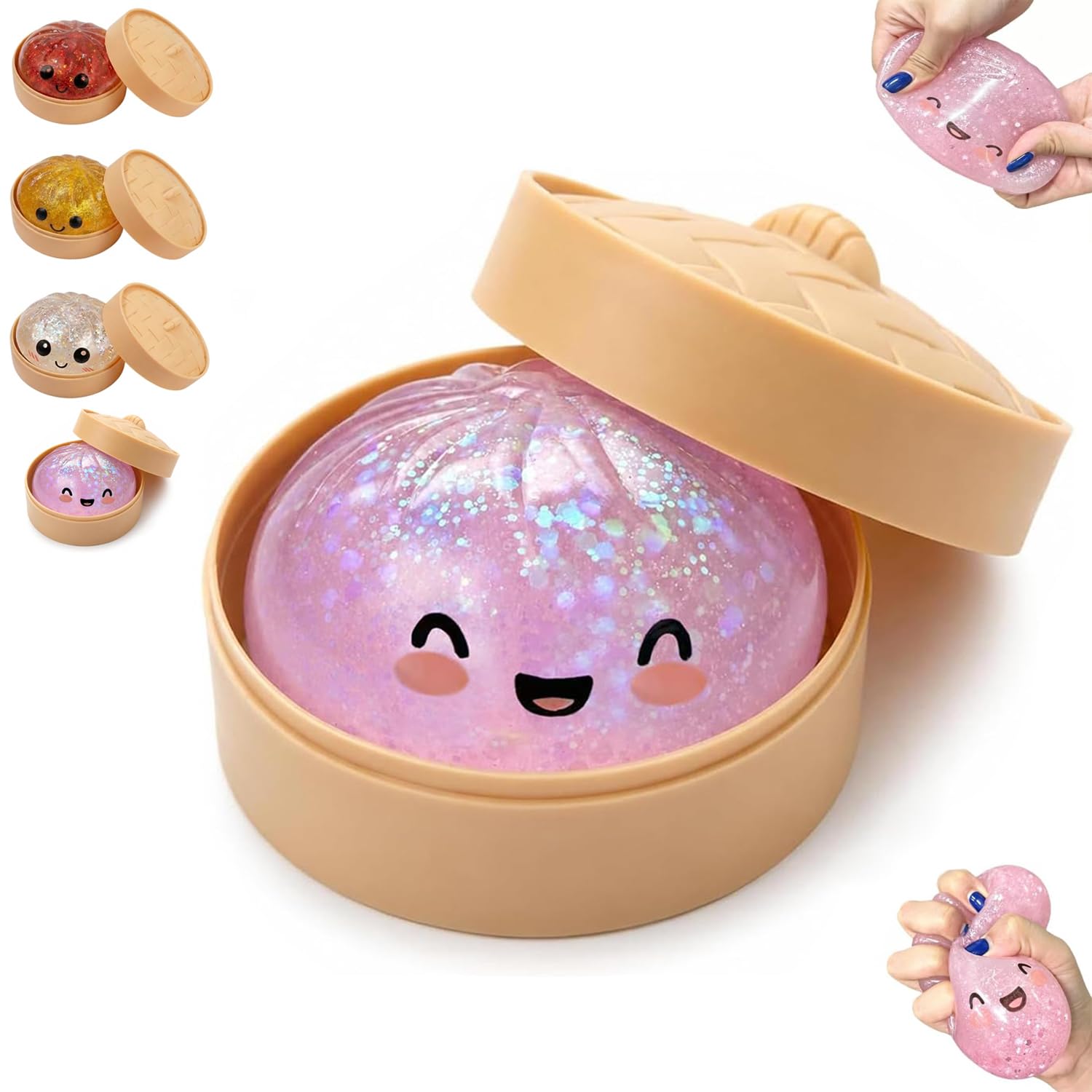 Photo 1 of Dumpling Squishy, Dumpling Squishy Mystery Box, Dumplings Mystery Box, Colorful Dumplings Stress Balls Fidget Sensory Toy, Easter Basket Stuffers Party Favors (Glitter Pink)