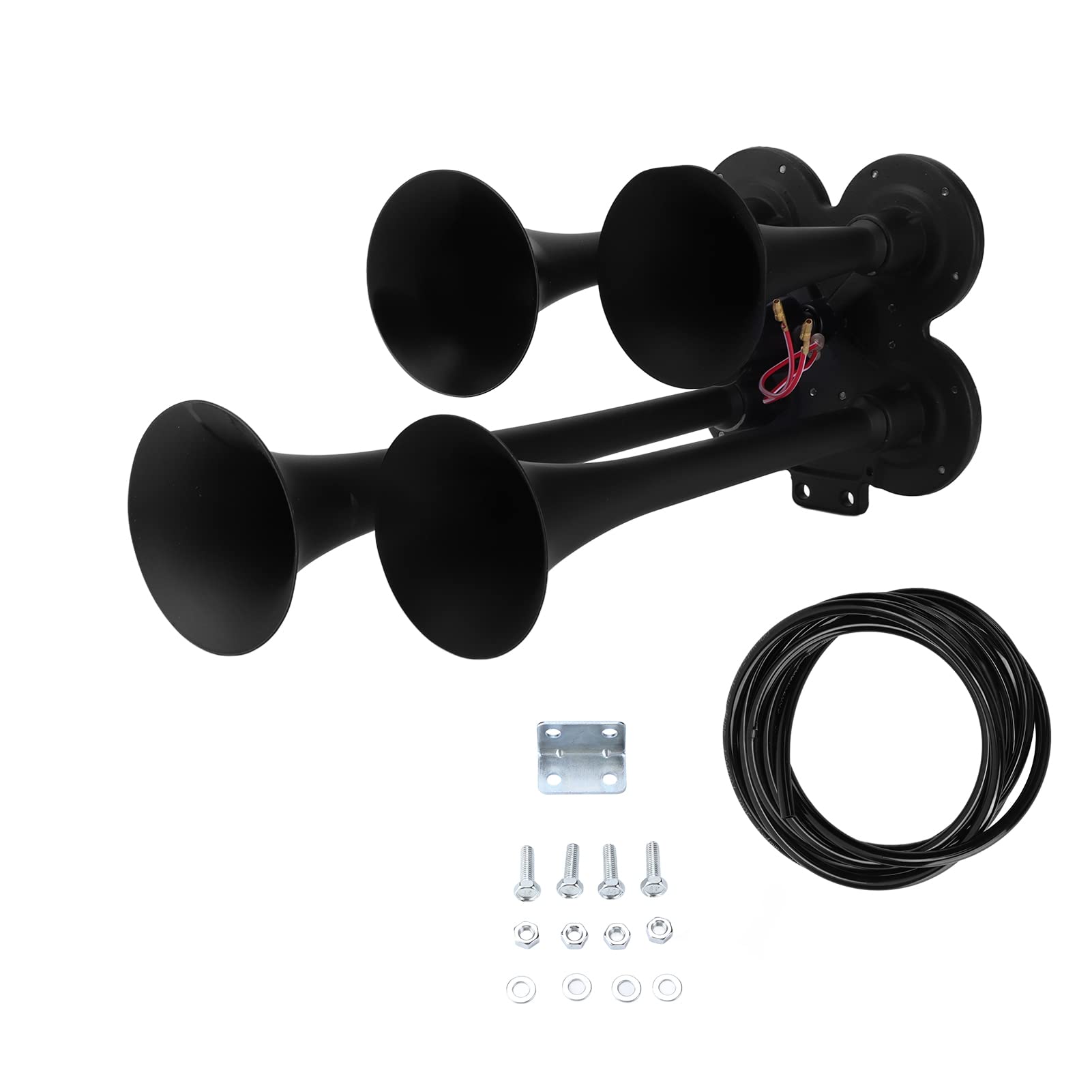 Kit de bocina de coche de 12 V con diseño de cuatro trompetas de 135 DB, metodo de bocina de aire súper ruidoso para ajuste universal en camiones, SUV, trenes y barcos,