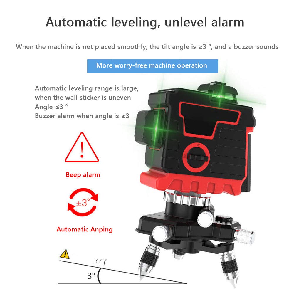 Livella Laser autolivellante, Livella laser 12 linee livella a bolla 3D livella a 360 gradi orizzontale e verticale croce super potente livello laser verde per Esterni da Appendere,C