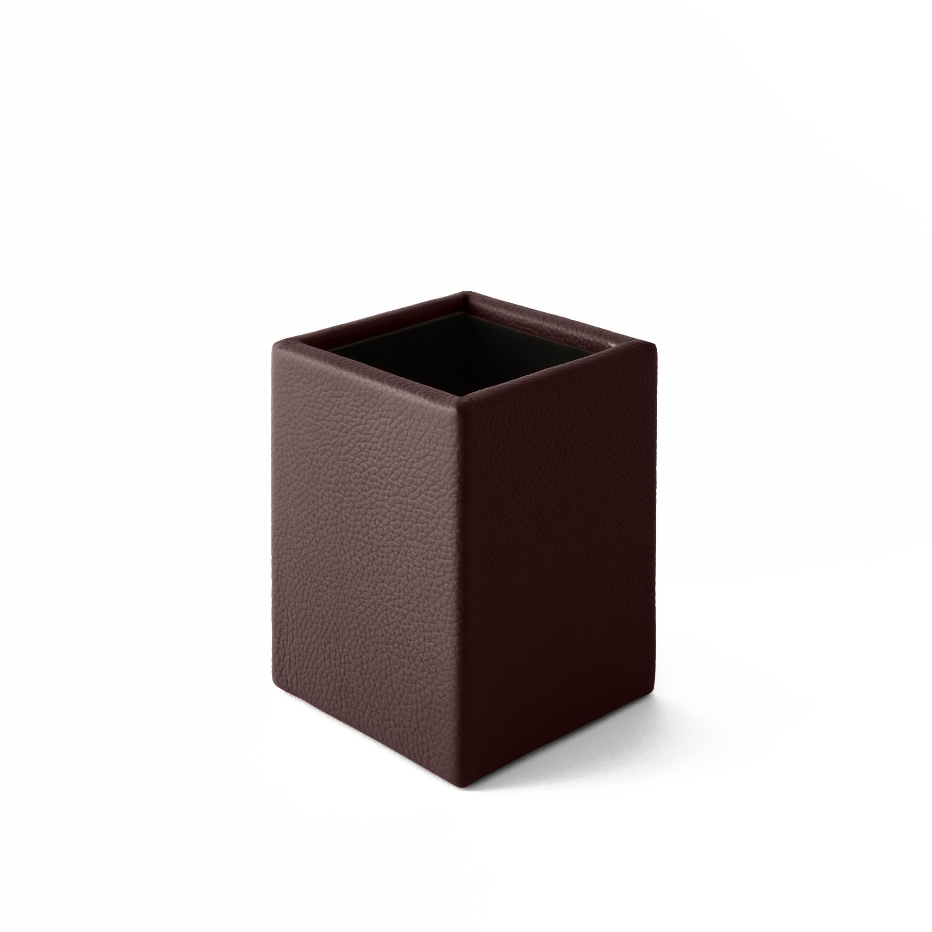 eglooh - Atena - uchwyt na długopisy na biurko prawdziwa skóra ciemnobrązowy - kwadratowy design i ręcznie wykonane wykończenia - cm 7 x 7 x 9,5 - całkowicie wyprodukowany we Włoszech
