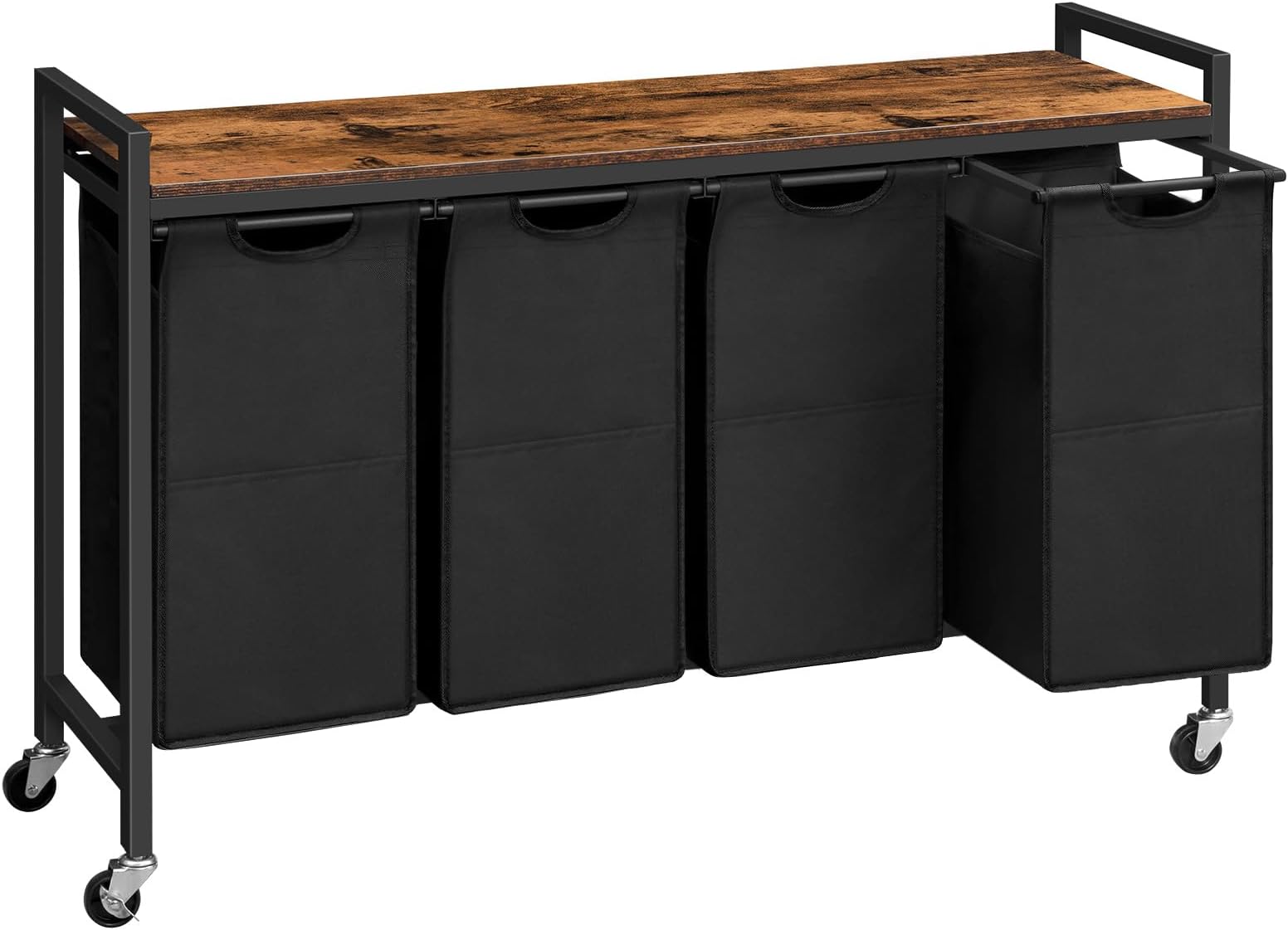 HOOBRO Laundry Basket with 4 Compartments, Laundry Hamper with Shelves, Pull-Out and Removable Bags, 4 x 39.8L, ‎110.5 x 33 x 74.5 cm, Rustic Brown and Black EBF04XY01