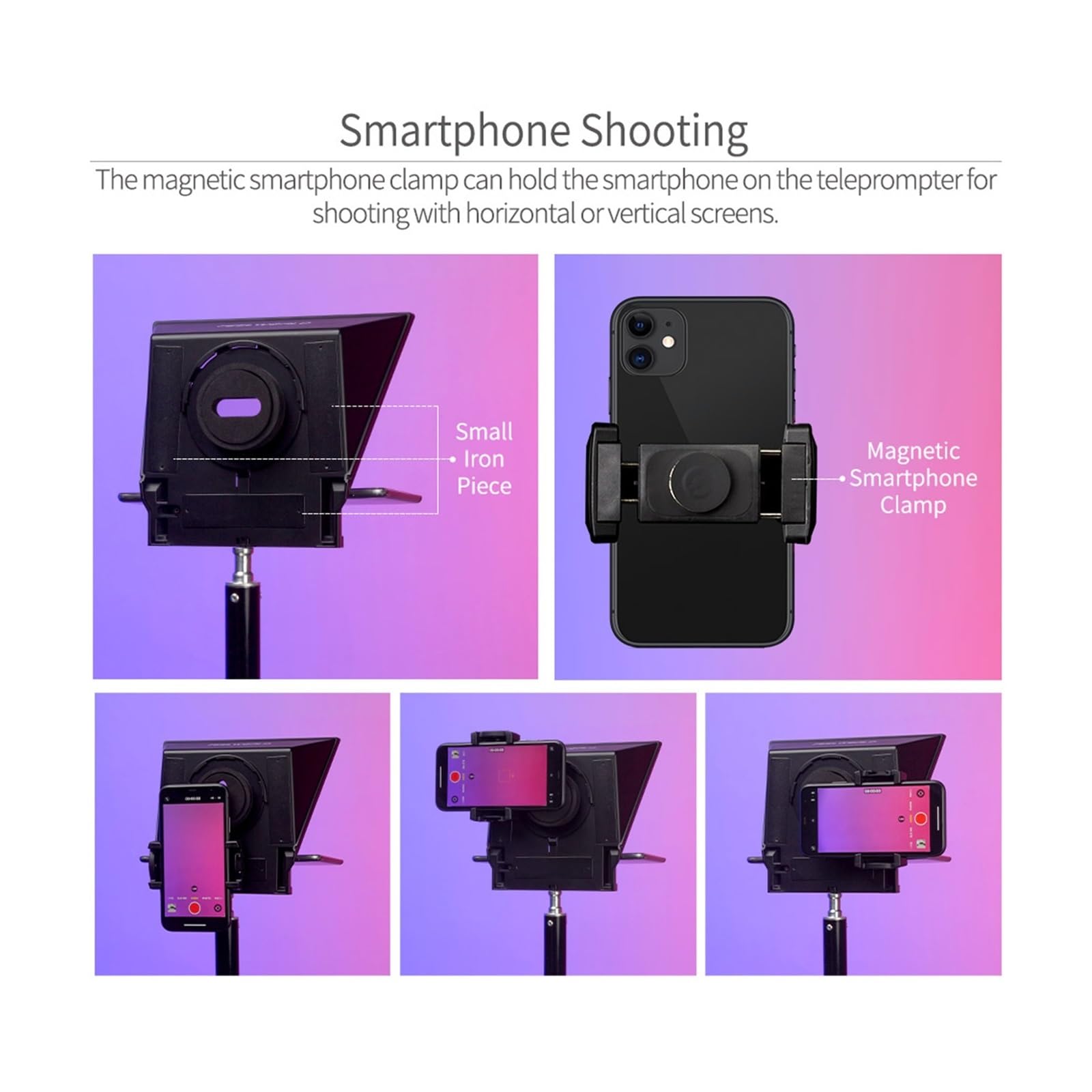 Teleprompter, Mini-Teleprompter 8 Zoll tragbar unterstützt unter 8 Zoll Smartphone-Tablet-Aufforderung Smartphone-Kamera, Online-Lehre Live-Streaming