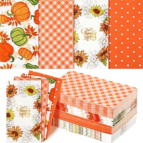 Thanksgiving Holiday Napkins Paper Thanksgiving Holiday Guest Hand Towels Napkins Thanksgiving Disposable Cocktail Napkins Paper for Bathroom Thanksgiving Fall Birthday Party Supply (100) Cover