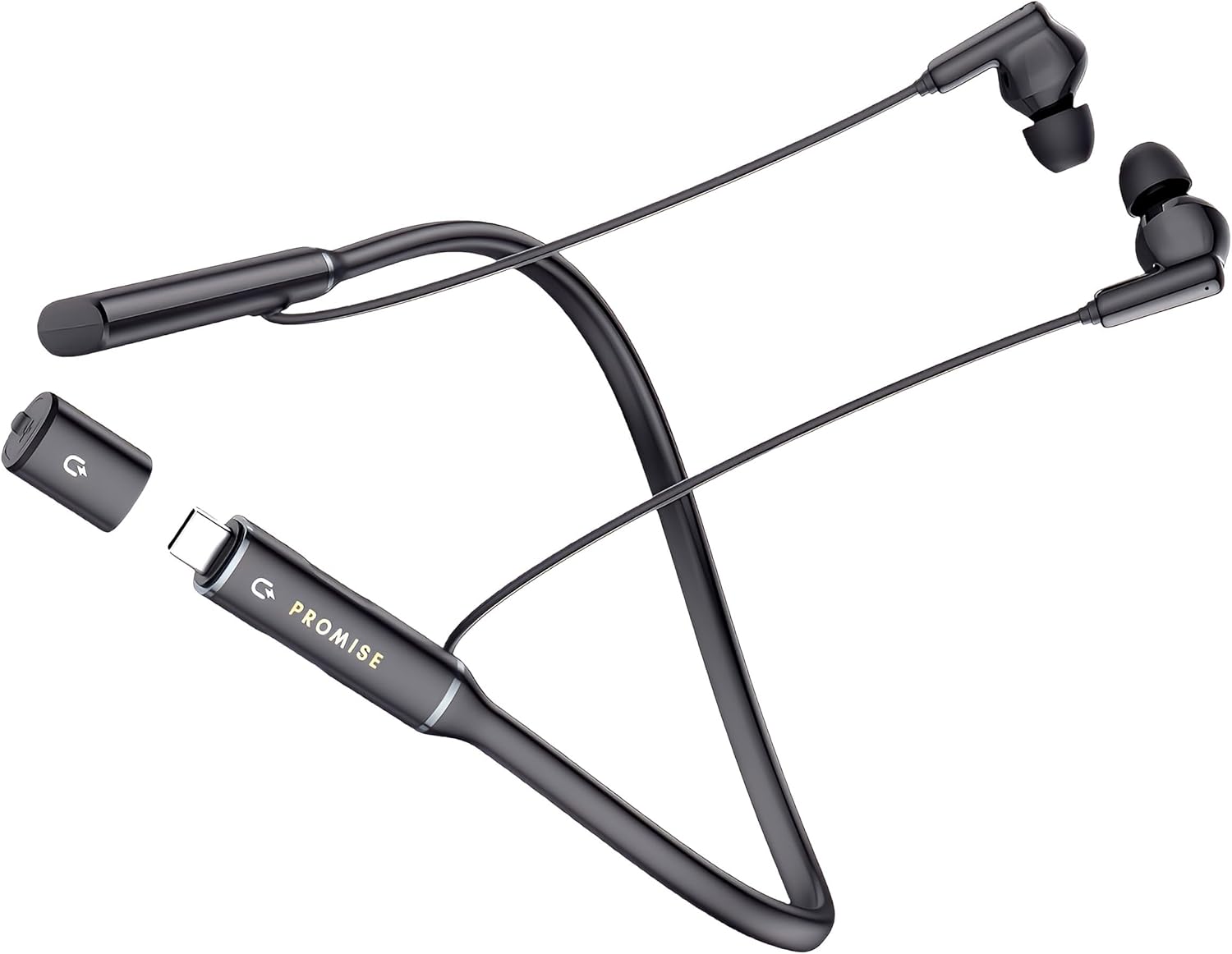 Promise A12 Neckband Bluetooth Earbuds – Wireless Headphones with Built-in Type-C OTG Connector, 60H Playtime, Fast Charging, Noise Cancelling, Magnetic & Lightweight Around-The-Neck Fit (Silver)