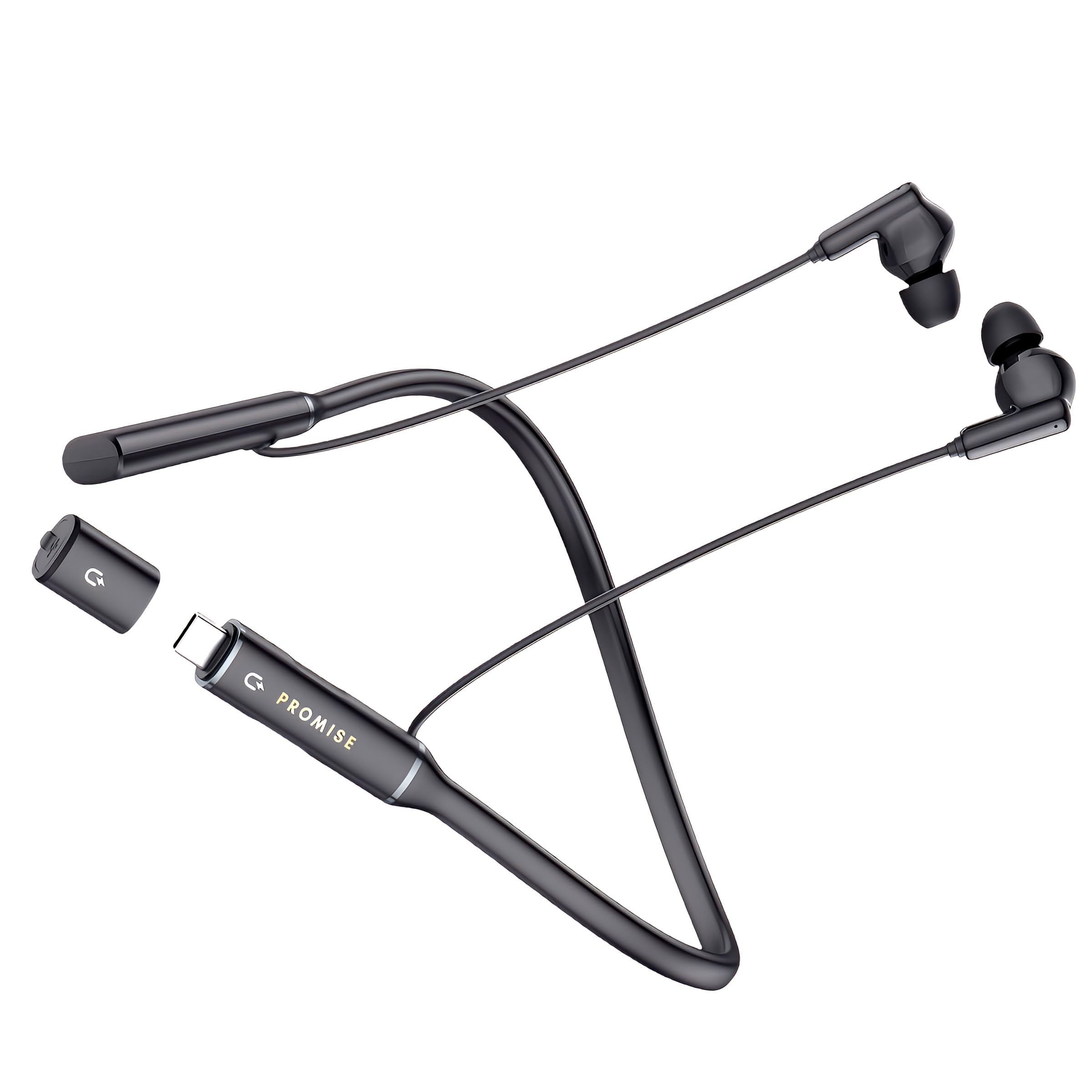 Promise A12 Neckband Bluetooth Earbuds – Wireless Headphones with Built-in Type-C OTG Connector, 60H Playtime, Fast Charging, Noise Cancelling,